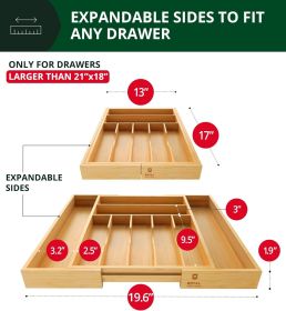 Luxury Bamboo Kitchen Drawer Organizer - Silverware Organizer, Utensil Holder Cutlery Tray Drawer Dividers for Flatware (9 Slot, Natural)