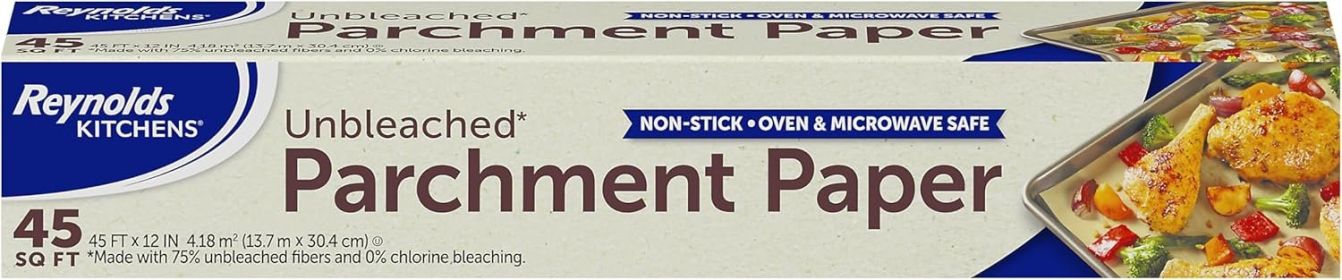 Kitchens Unbleached Parchment Paper Roll, Non Stick Parchment Paper for Cooking and Baking, Oven Safe up to 425 Degrees, Chlorine-Free