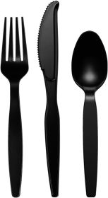 [360 Combo Pack] Basic Black Plastic Silverware, Heavyweight Disposable Utensils - 180 Forks, 120 Spoons and 60 Knives Perfect Cutlery for Partie