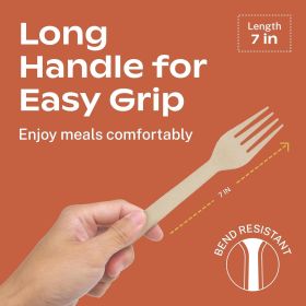 Light Brown 100% Compostable Forks - 120 Heavy Duty Forks (7.0 inch) - Break Resistant with Smooth Edges