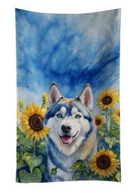 Siberian Husky in Sunflowers Kitchen Towel Dish Cloths Guest Hand Towel Decorative Bathroom Towel for Face,Tea, Dishcloth, Kitchen and Bath