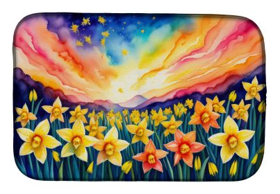 Daffodils in Color Dish Drying Mat Absorbent Dish Drying Mat Pad for Kitchen Counter Dish Drainer Mat for Countertop, 14 x 21", Multicolor