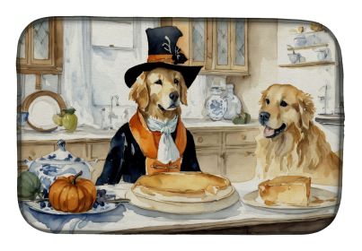 Golden Retriever Fall Kitchen Pumpkins Dish Drying Mat Absorbent Dish Drying Mat Pad for Kitchen Counter Dish Drainer Mat for Countertop, 14 x 21