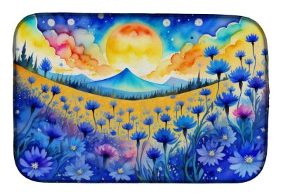 Blue Cornflowers in Color Dish Drying Mat Absorbent Dish Drying Mat Pad for Kitchen Counter Dish Drainer Mat for Countertop, 14 x 21", Multicolor
