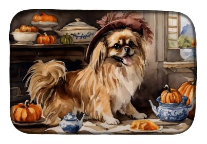 Tibetan Spaniel Fall Kitchen Pumpkins Dish Drying Mat Absorbent Dish Drying Mat Pad for Kitchen Counter Dish Drainer Mat for Countertop, 14 x 21"