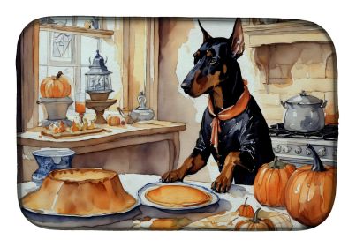 Doberman Pinscher Fall Kitchen Pumpkins Dish Drying Mat Absorbent Dish Drying Mat Pad for Kitchen Counter Dish Drainer Mat for Countertop, 14 x 2