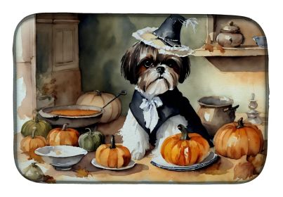 Shih Tzu Fall Kitchen Pumpkins Dish Drying Mat Absorbent Dish Drying Mat Pad for Kitchen Counter Dish Drainer Mat for Countertop, 14 x 21", Multi